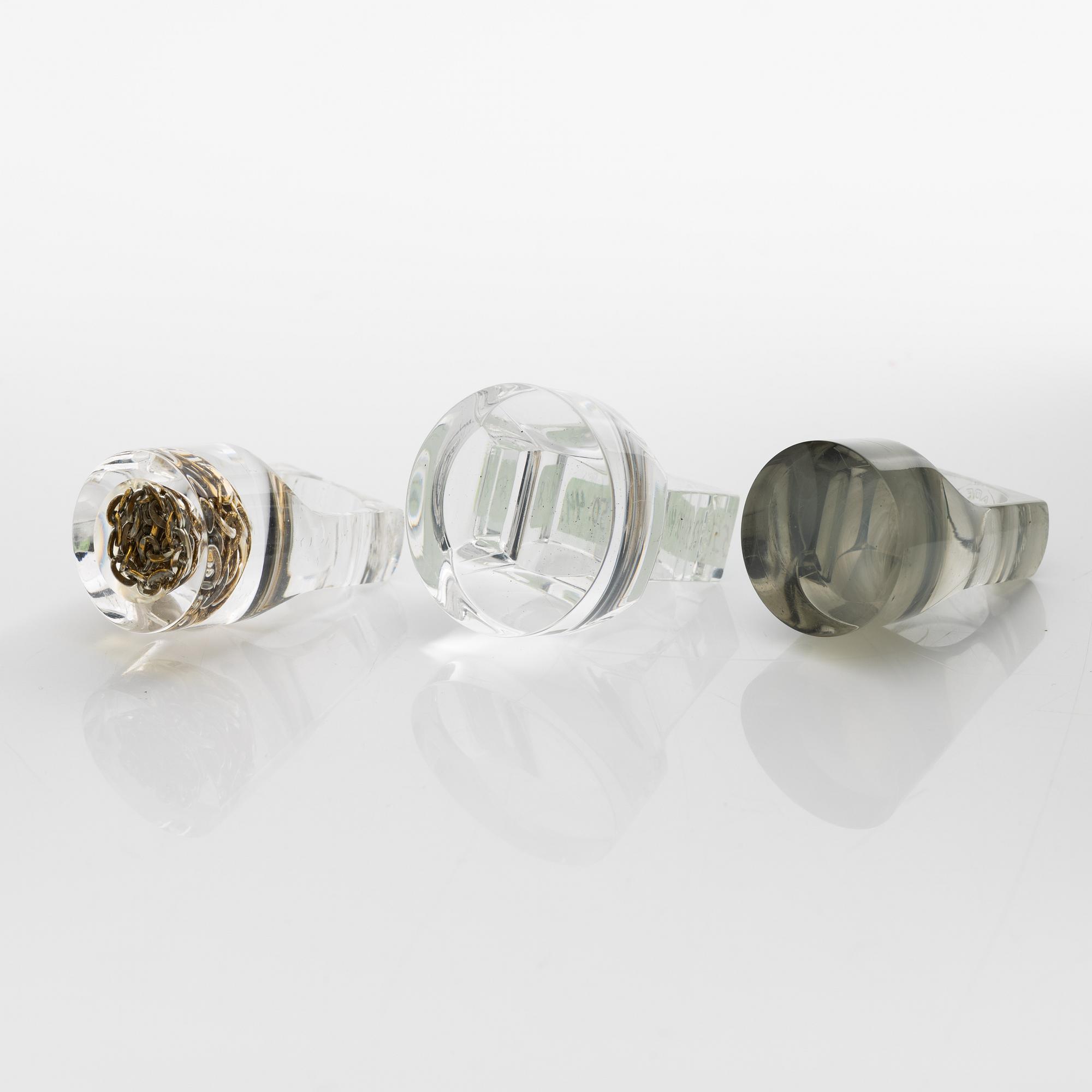 Siv Lagerström, three acrylic rings, 1970s.