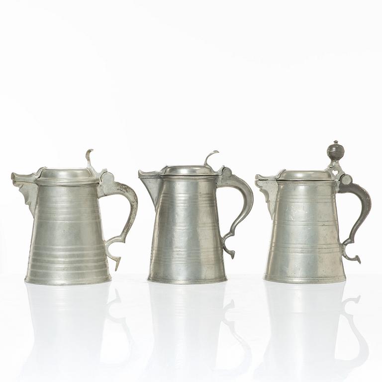 A set of three pewter tankars, Nyköping, Sweden, later part 18th century.