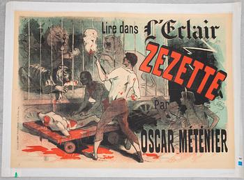 Jules Chéret, lithographic poster, "Zezette", Imp. Chaix (Atelier Cheret), Paris, France, 1890.