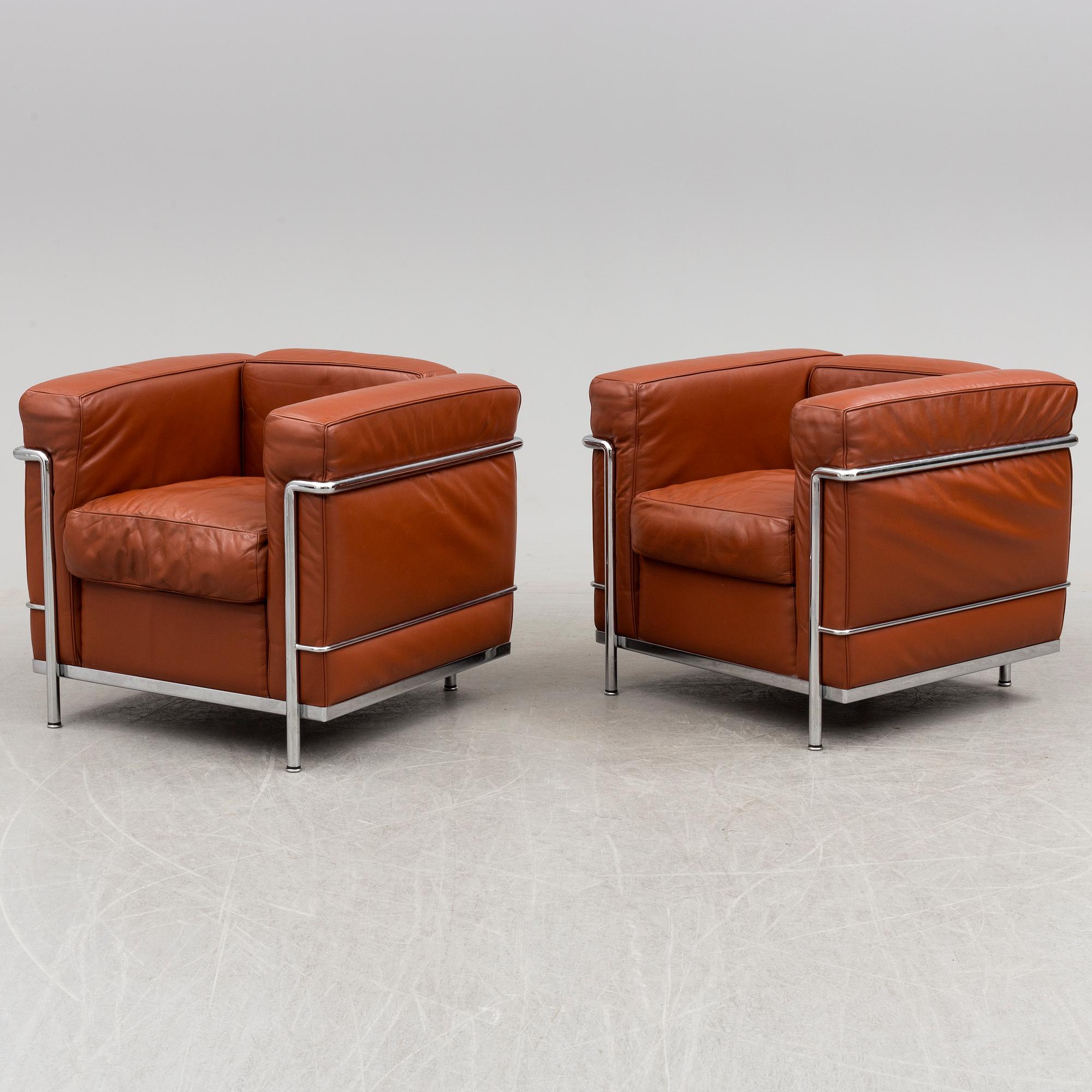 LE CORBUSIER, PIERRE JEANNERET & CHARLOTTE PERRIAND a pair of LC2 easy chairs for Cassina, Italy.