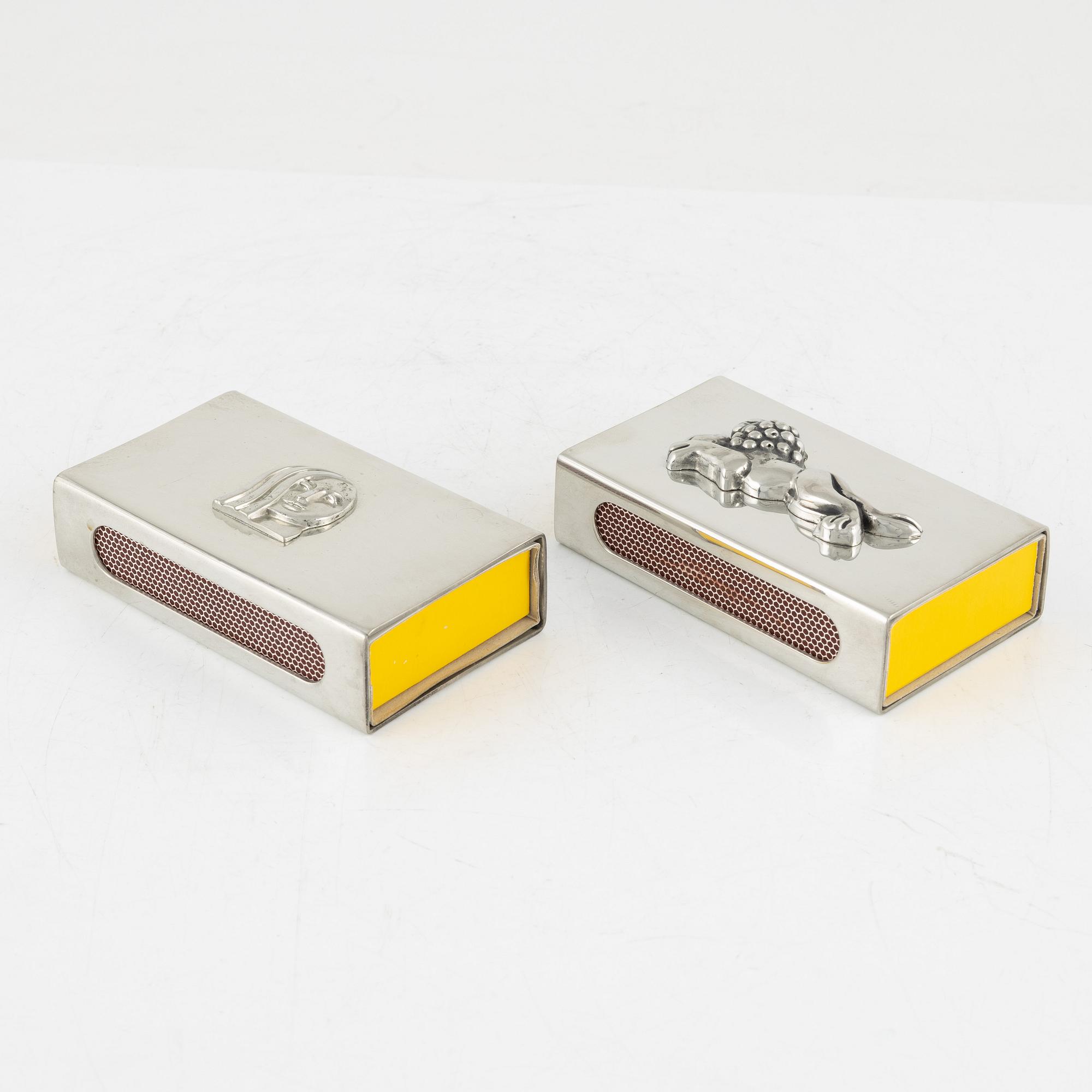 Two pewter match boxes, Firma Svenskt Tenn, Stockholm, Sweden, 1993.