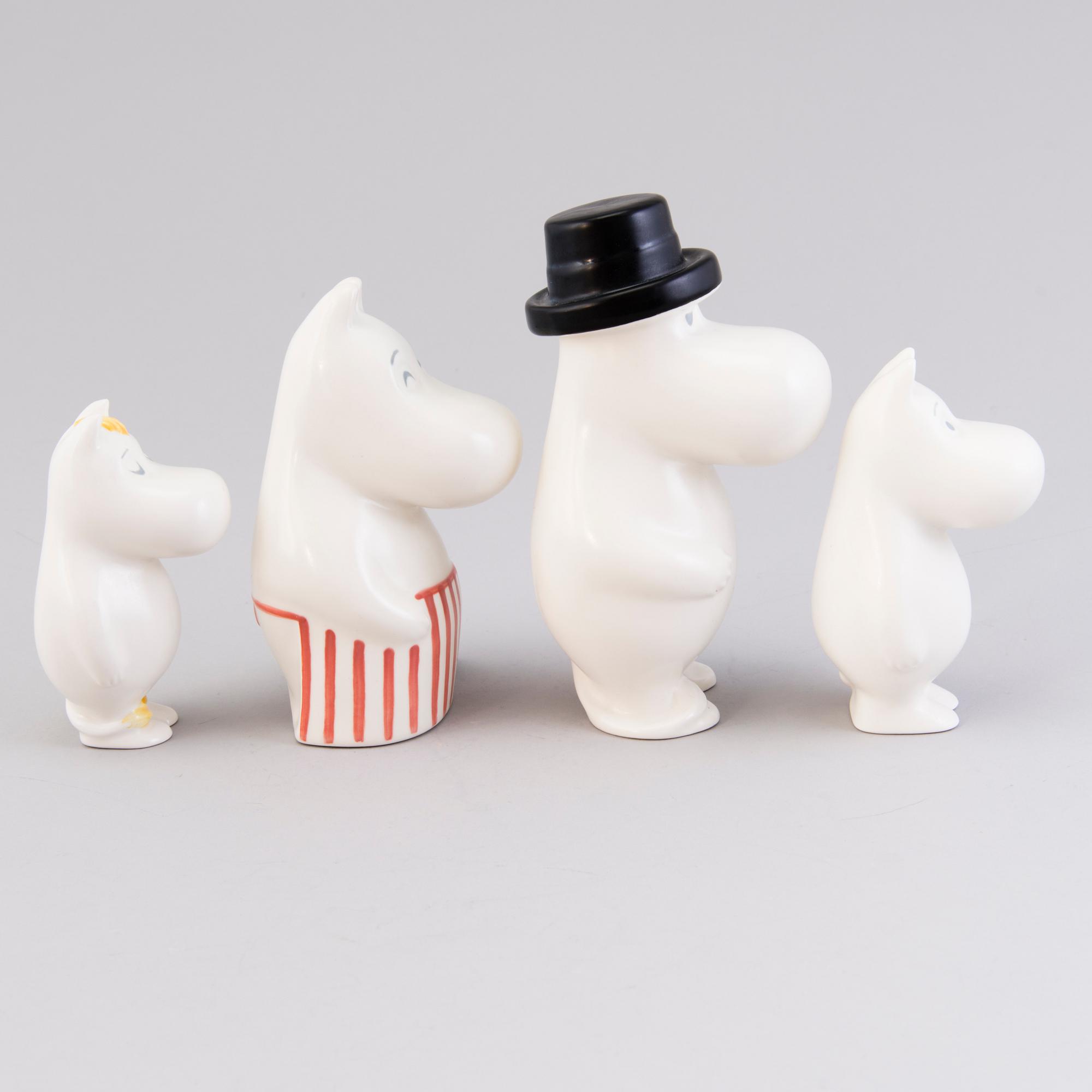 MUMINFIGURER, 4 st, stämplade Arabia Finland TP. I produktion 1990-1997.