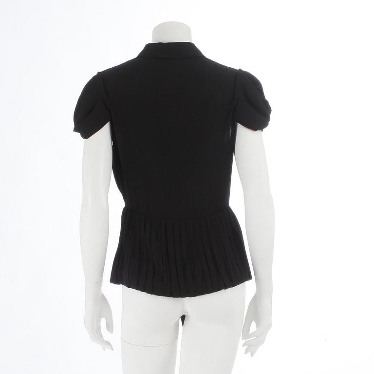 PRADA, a black chiffon pleated blouse. Size 46.
