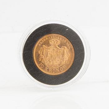 Guldmynt Sverige, Oscar II 10 kr, 1883, felpräglat.