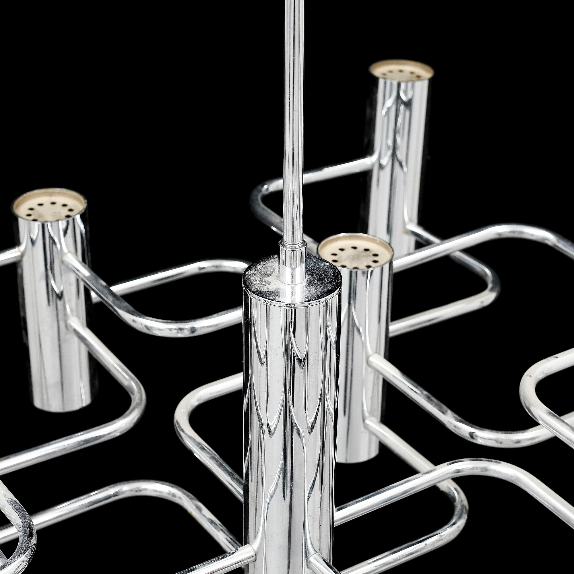 GAETANO SCIOLARI, a 13-light chrome chandelier, probably Boulanger SA.