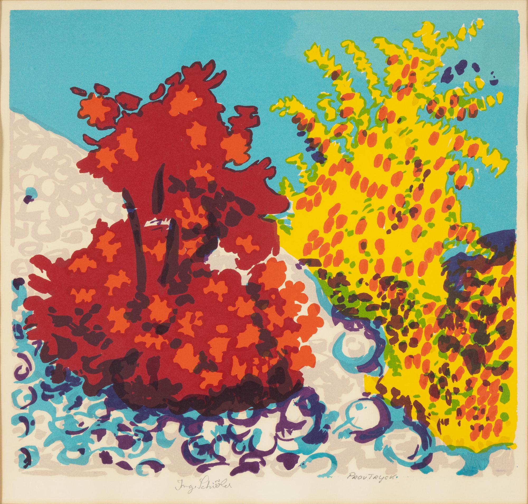 Inge Schiöler, lithograph in colours, signed provtryck.