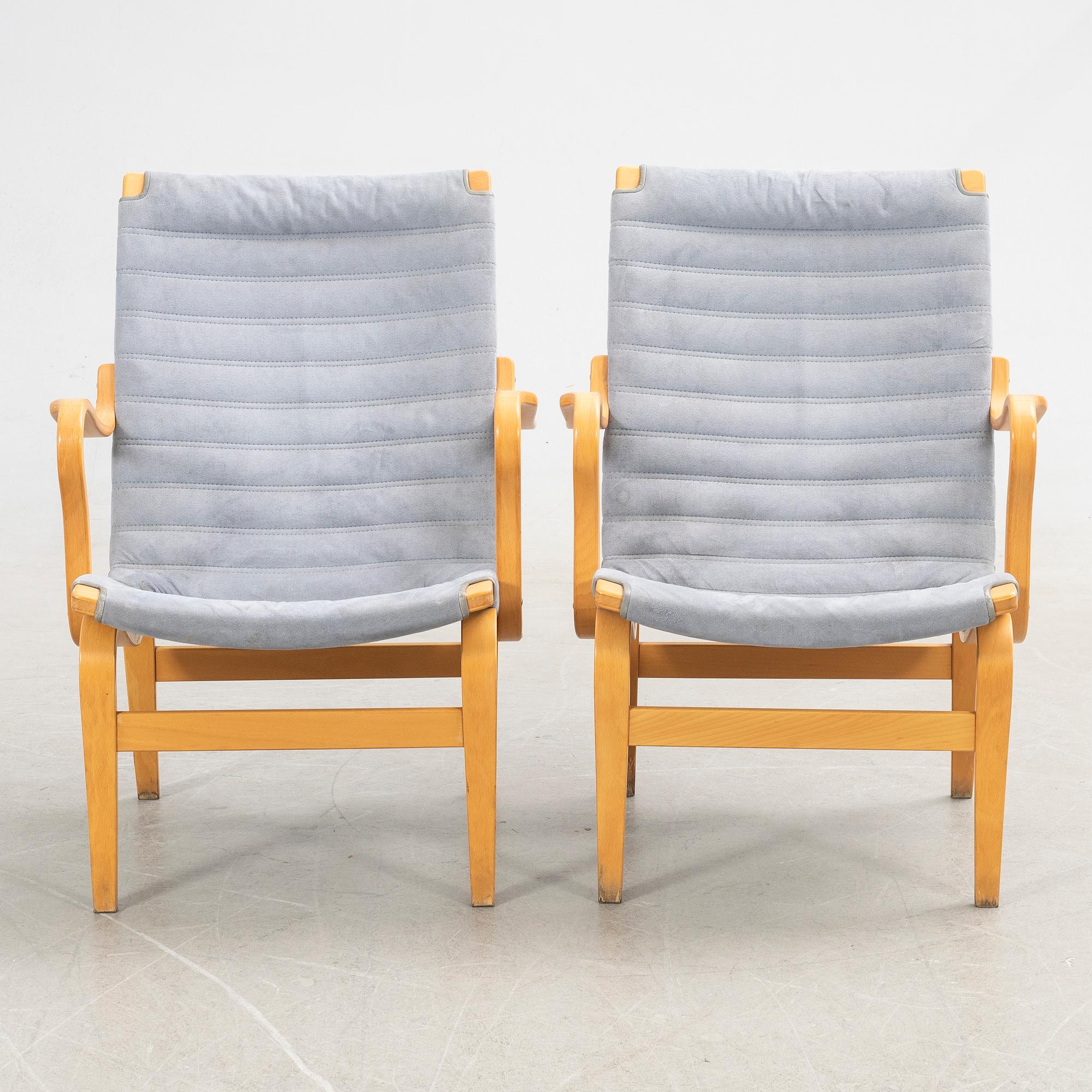 Bruno Mathsson, fåtöljer, ett par, "Eva", DUX, 1900-talets slut.