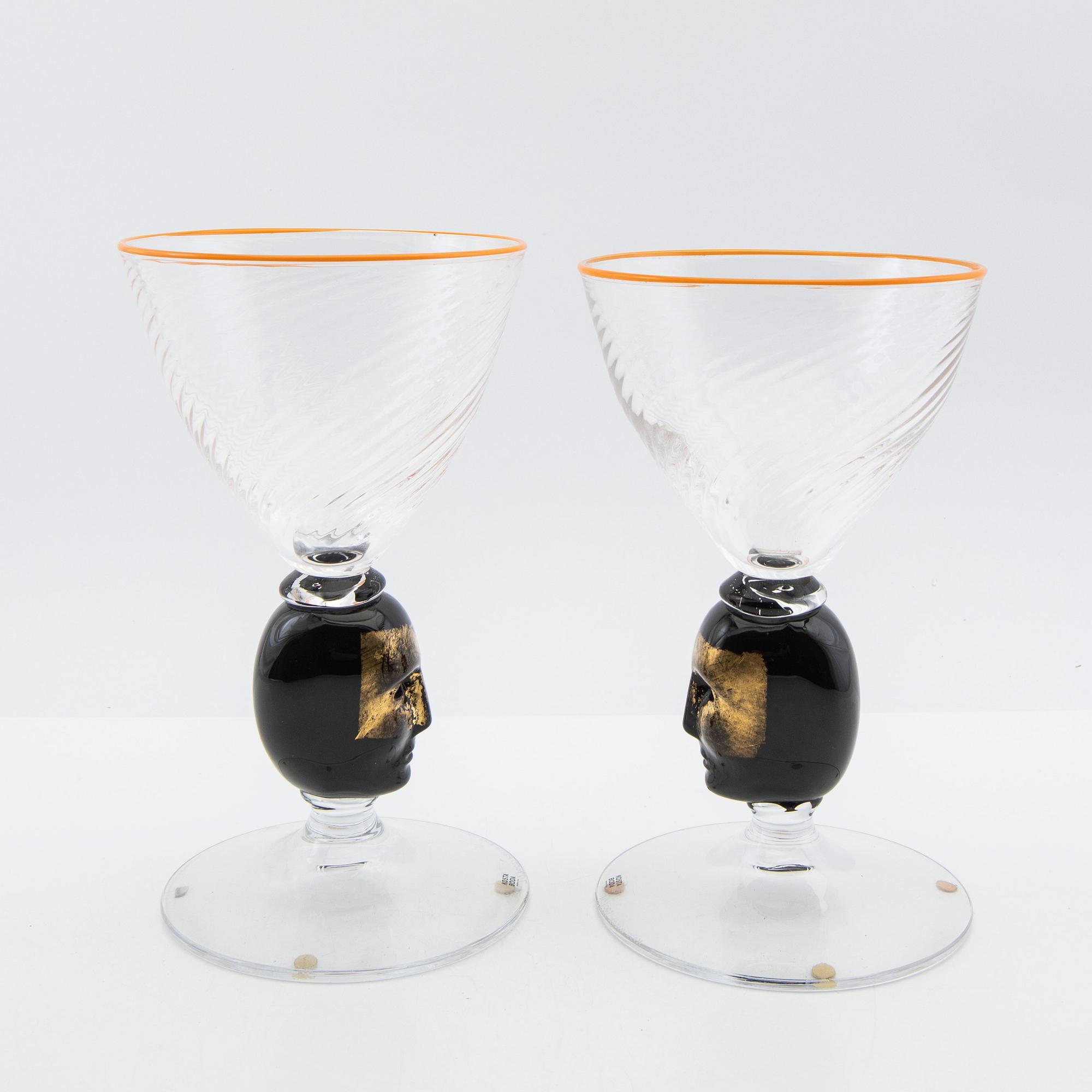 Bertil Vallien, Trophies, 2 pcs, "Head first", lim. ed., Kosta Boda.