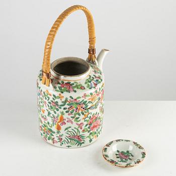 A Canton porcelain teapot and cup with saucer, China, 20th century.