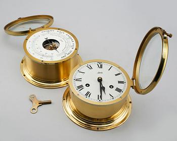 BAROMETER OCH SKEPPSKLOCKA, mässing, Schatz, 1900-tal.