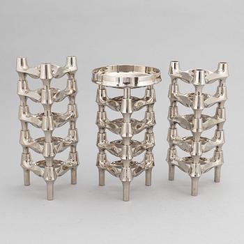 Caesar Stoffic & Fritz Nagel, ljusstakar, 14 st, samt skål, vitmetall, 1900-talets andra hälft.