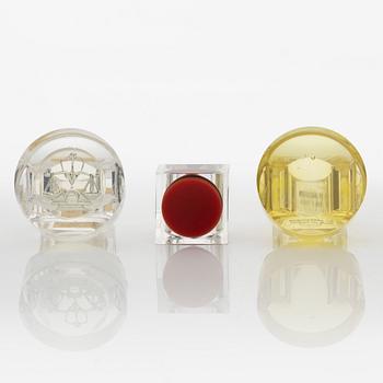 Siv Lagerström, three rings, acrylic plastic. Engraved works from the 1970s.
