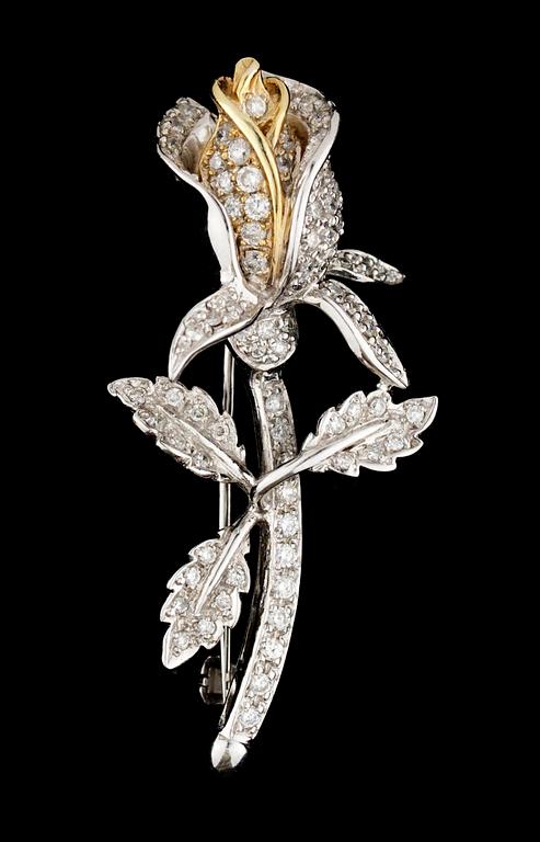 BROSCH, vitguld med diamanter,