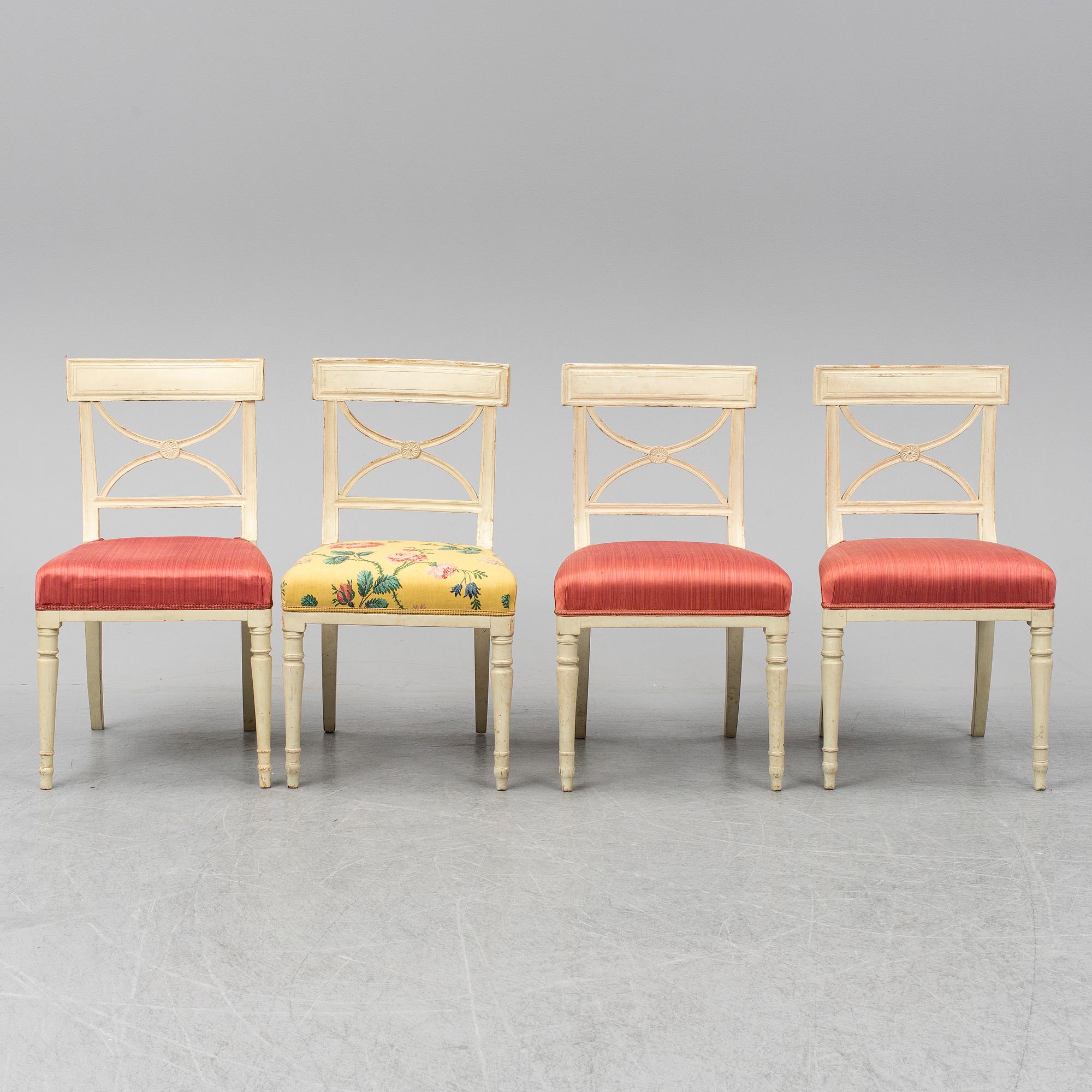 STOLAR 4 st, sengustavianska, s.k. Bellmanstolar, 1800-talets början.