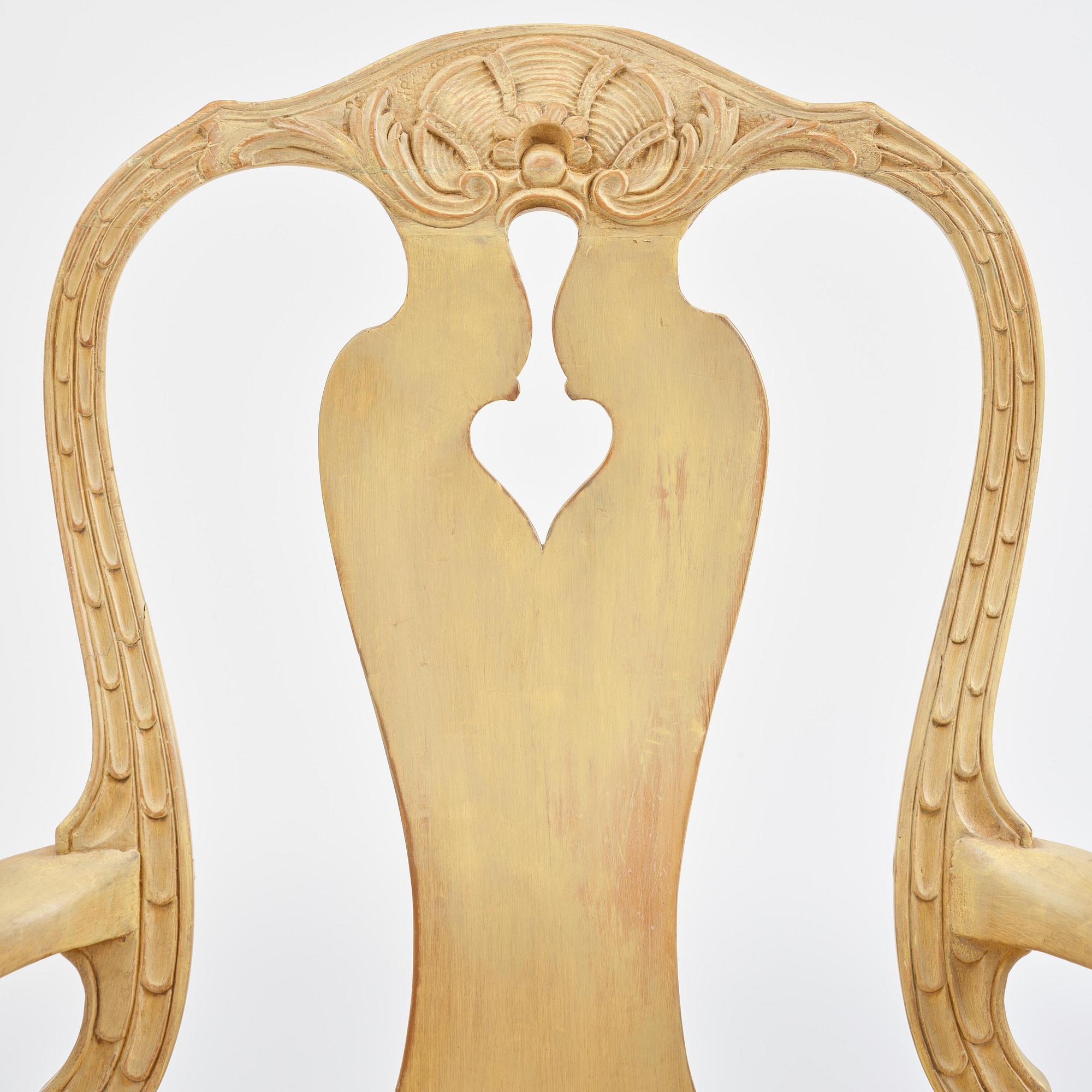 A rococo open armchair in the manner of C M Sandberg, Stockholm, later part 18th century.