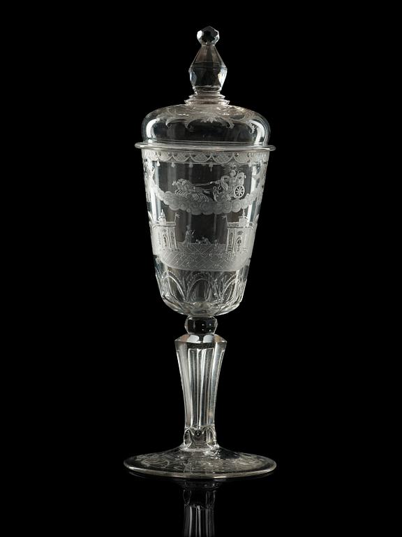 PRAKTPOKAL med LOCK, glas. 1700-tal.