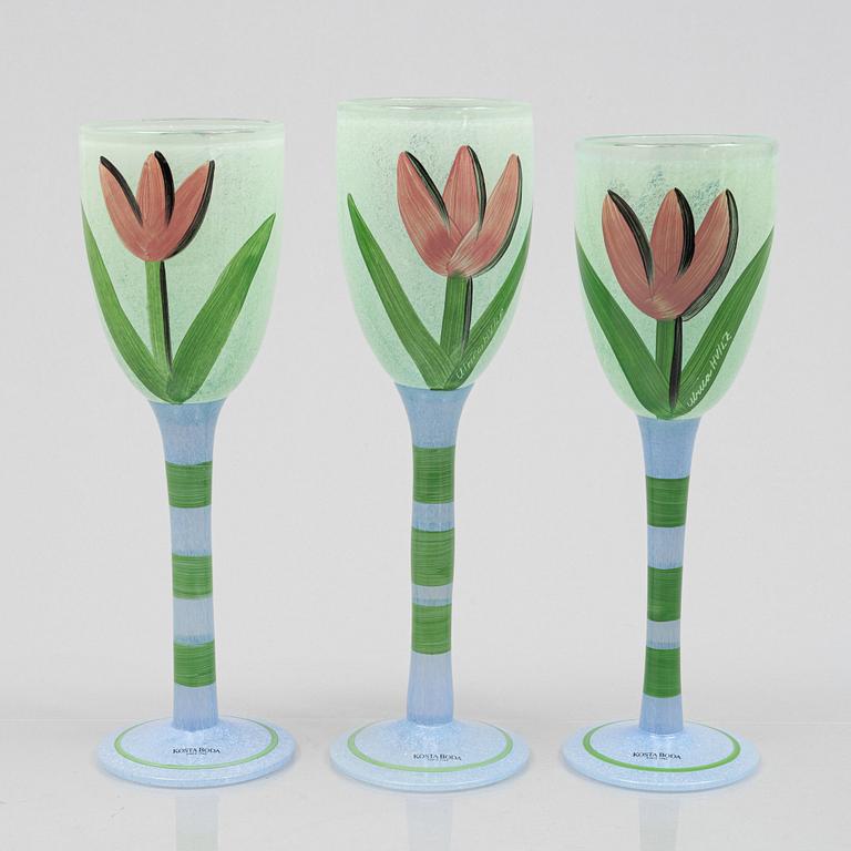 Ulrica Hydman-Vallien, seven goblets, Kosta Boda.