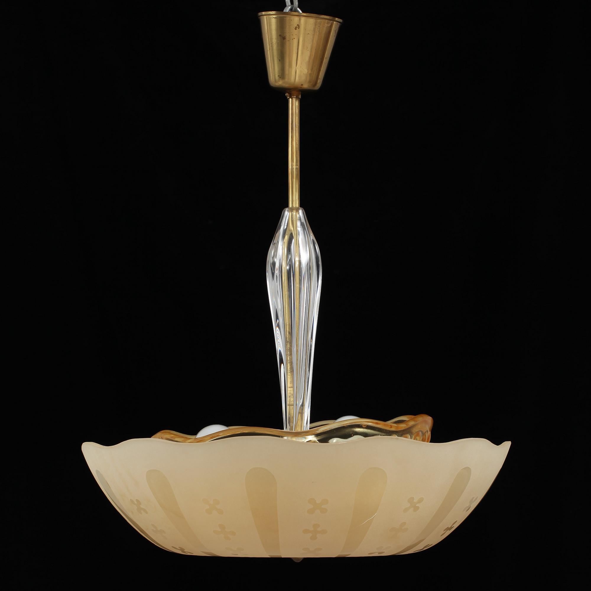 TAKLAMPA, glas, Orrefors, 1930/40-tal.