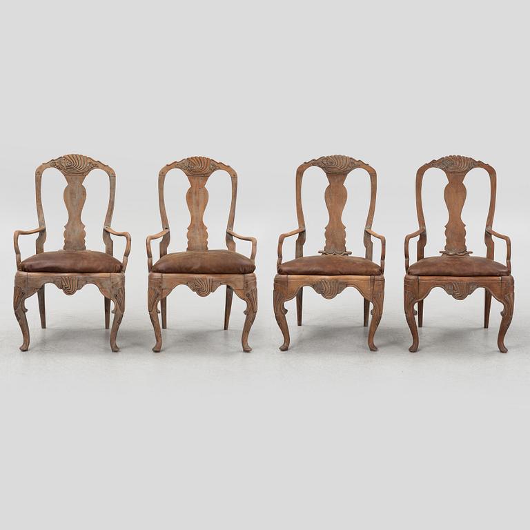 Two pairs of Norwegian armchairs, Baroque, 18th Century and Baroque style, circa 1900.