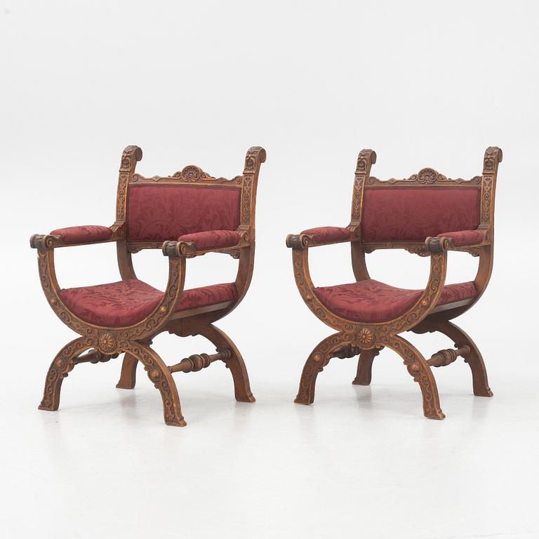 A pair of Renaissance-revival hip-joint 'Dantesca' chairs, late 19th century.