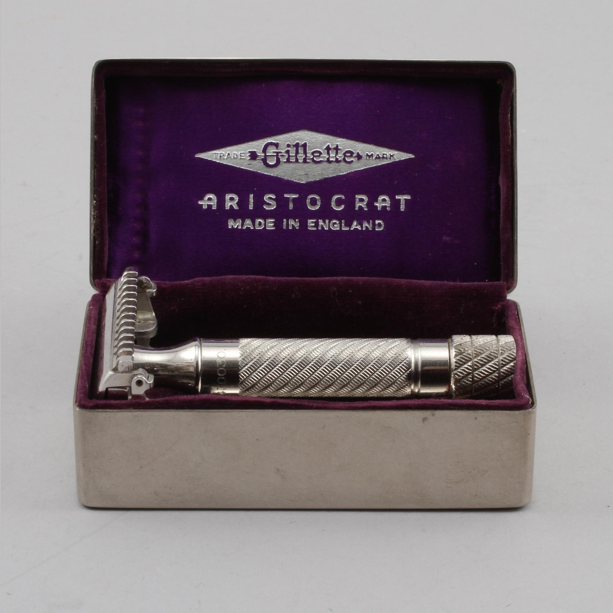 RAKHYVEL, vitmetall, "Aristocrat", Gillette, England, 1900-talets första hälft.