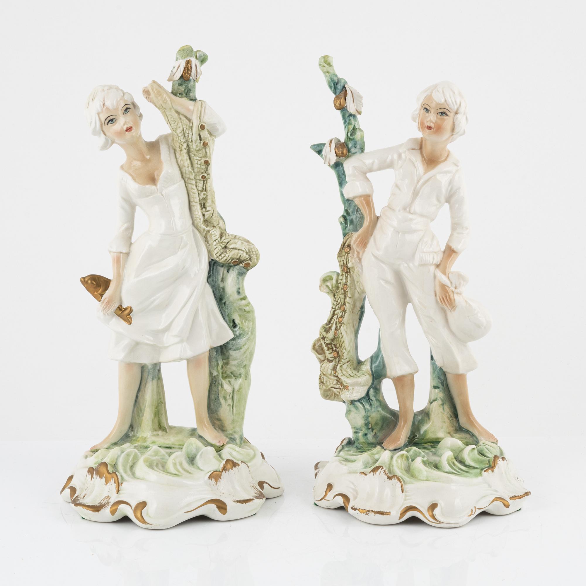 Capodimonte, a pair of creamware figurines, Italy mid 20th century.
