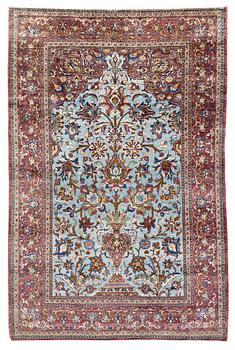 376. An antique silk Kashan, rug, ca 198,5 x 129,5 cm.