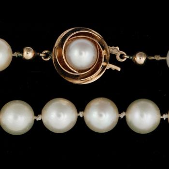 COLLIER, odlade pärlor, med lås i 18k guld.
