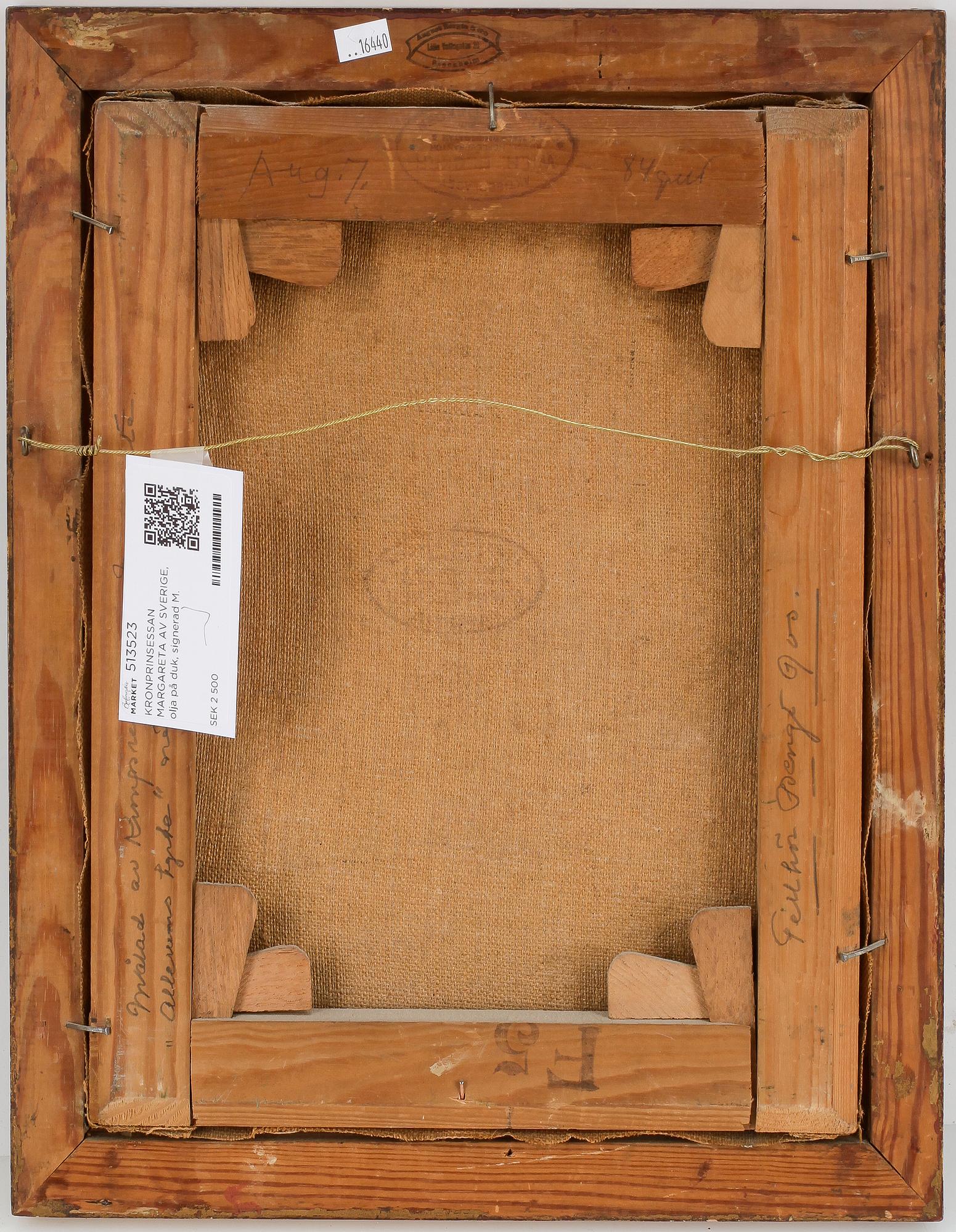 KRONPRINSESSAN MARGARETA AV SVERIGE, olja på duk, signerad M.