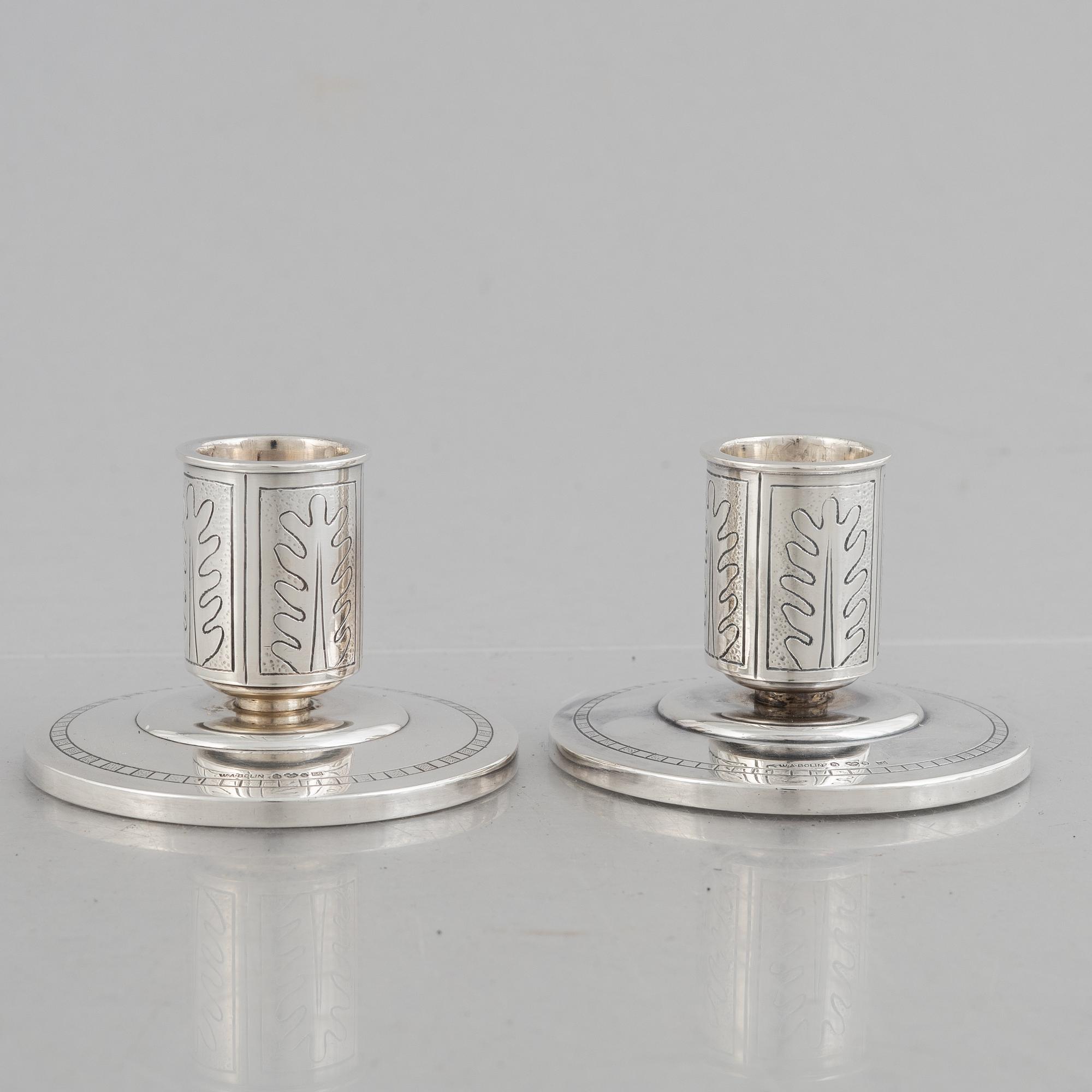 W.A. Bolin, a pair of silver candlesticks, Stockholm 1956.