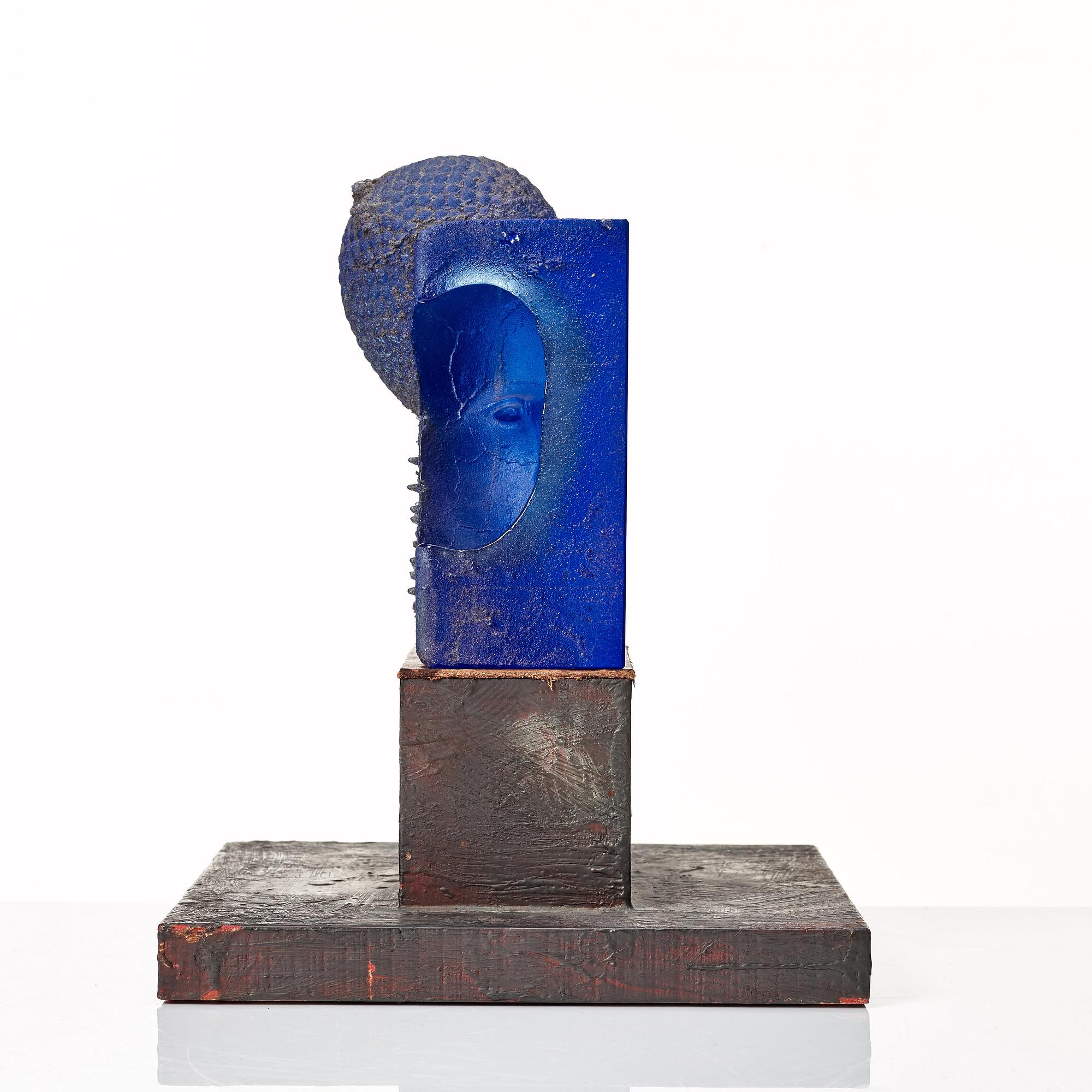 Bertil Vallien, a unique sand cast blue glass sculpture, Kosa Boda, Sweden.