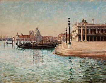 407. Olof Krumlinde, Gondolas by Piazza San Marco, scene from Venice.