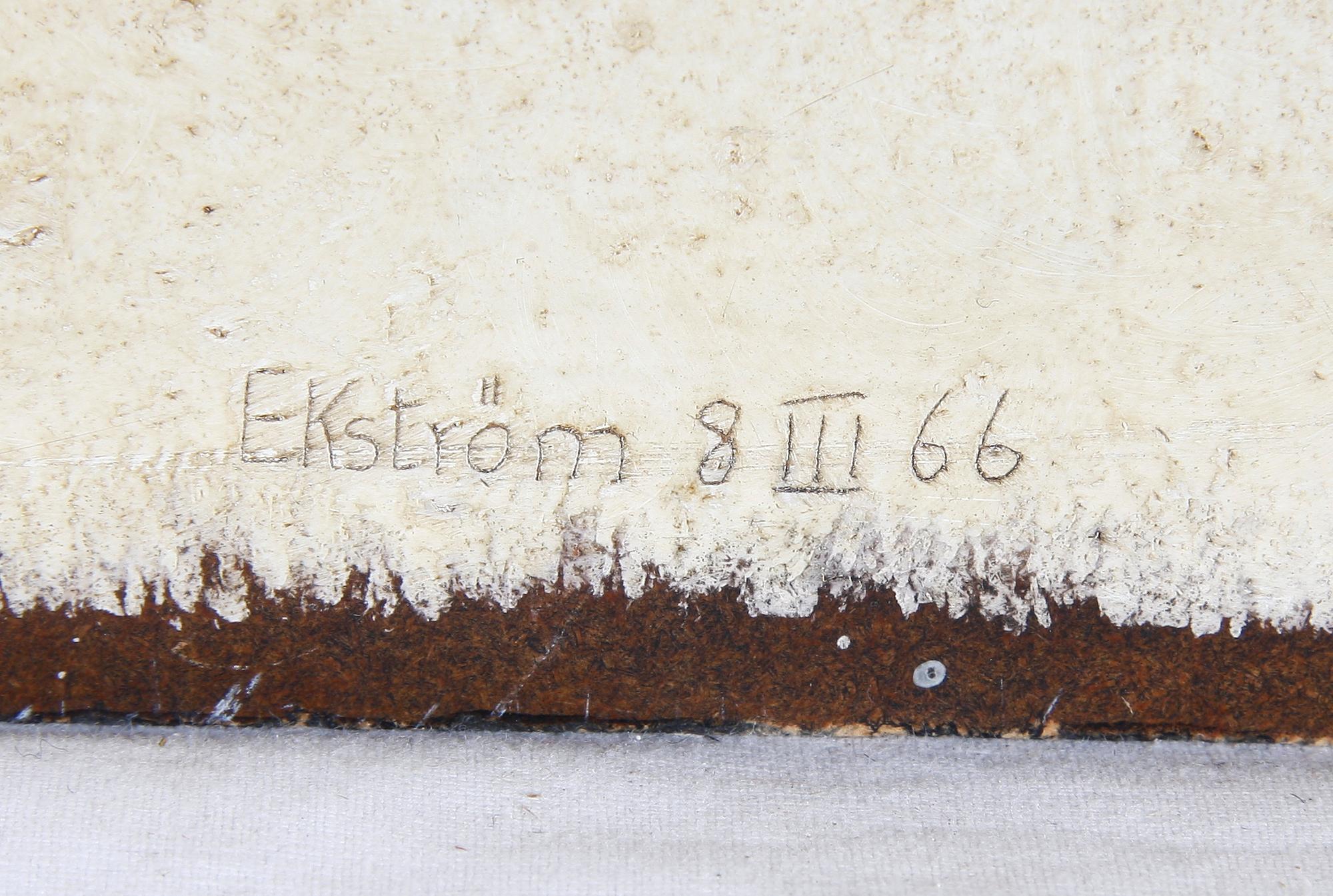 THEA EKSTRÖM, blandteknik med ristning på pannå. Sign o dat 8 III 66.