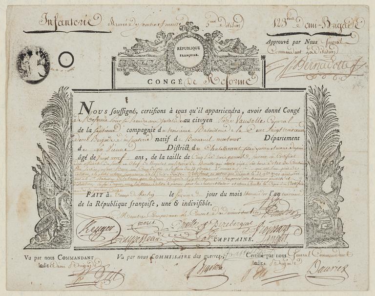Signed by Jean Baptiste Bernadotte in 1794.