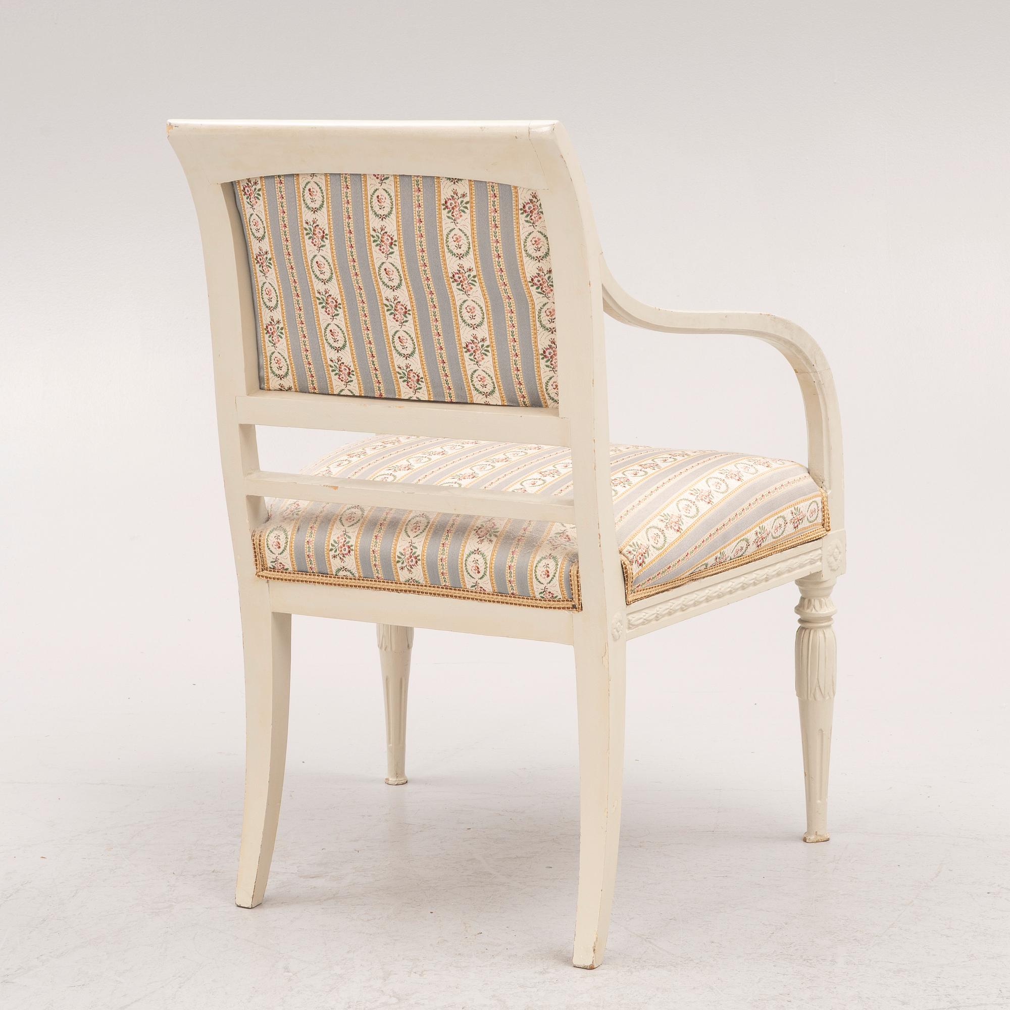 A late Gustavian open armchair, circa 1800.