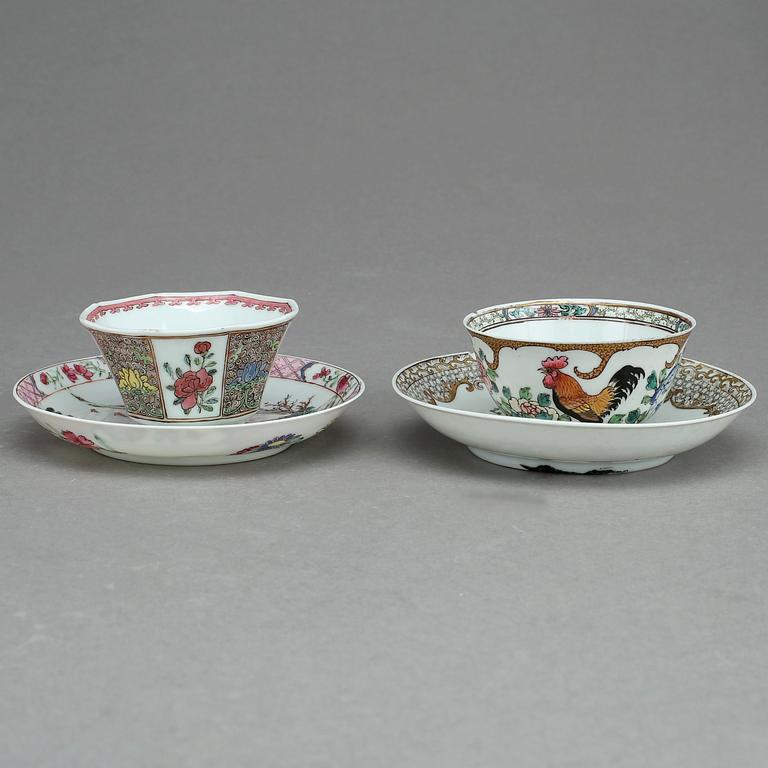KOPPAR MED FAT, 2+2 st, porslin, Kina, 1700-tal.