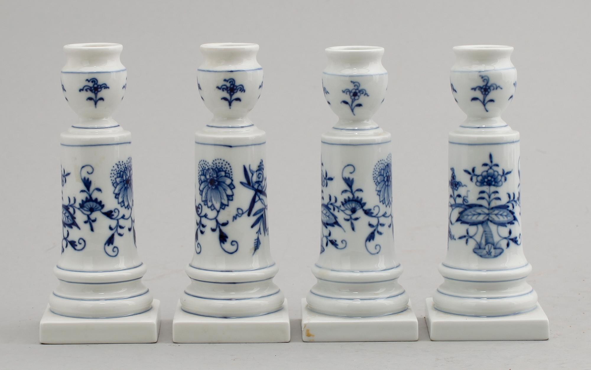 LJUSSTAKAR, 4 st, porslin, Meissen, 1900-tal.