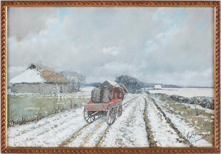 ANDREI AFANASEVICH JEGOROV. Gouache. Signerad.