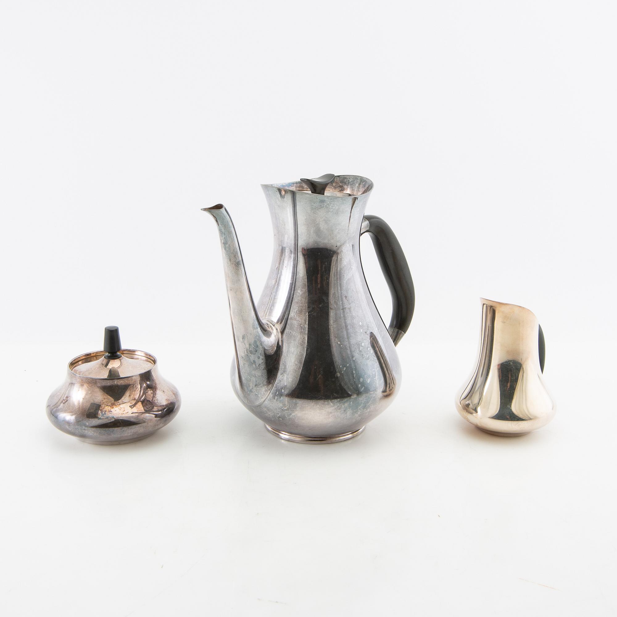 Hans Bunde coffee service 3 dl Cohr Denmark silver plate mid-20th century.