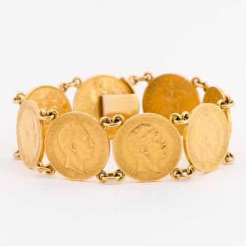 A BRACELET, gold coins, setting 18K gold.