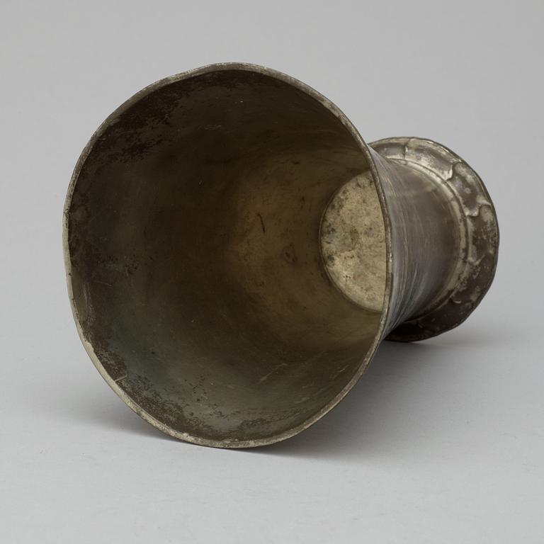 A Swedish pewter goblet made for the Stockholm hat makers journeyman's guild, by Israel Buhrman 1801.