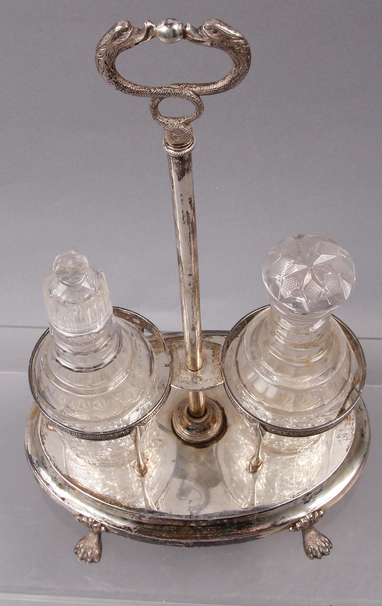 FLASKSTÄLL, silver, empire. 1800-tal. Möjligen Frankrike.