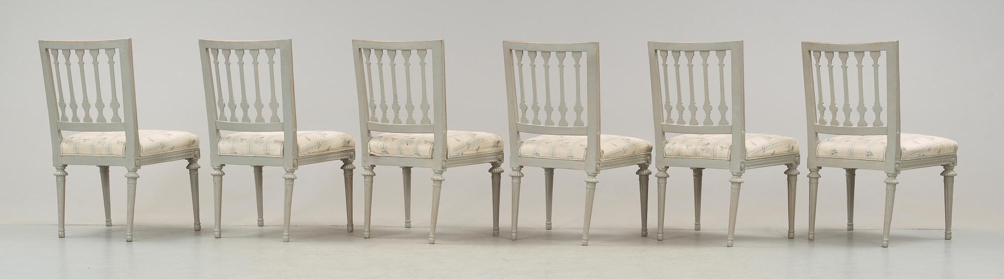 STOLAR, sex stycken, av Ephraim Ståhl (mästare i Stockholm 1794-1820). Sengustavianska.