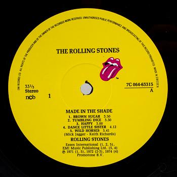 VINYL RECORD, LP, Rolling Stones, "Made in the Shade", 1975, signed by all band members.