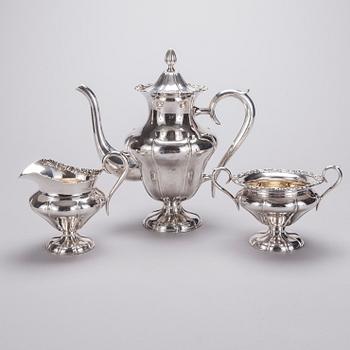 KAFFESERVIS, 3 delar, silver, Hjalmar Salo, Tavastehus 1929. Vikt ca 1130 g.