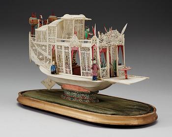 A bone and ivory model of a djonk, Qing dynasty, 19th Century.