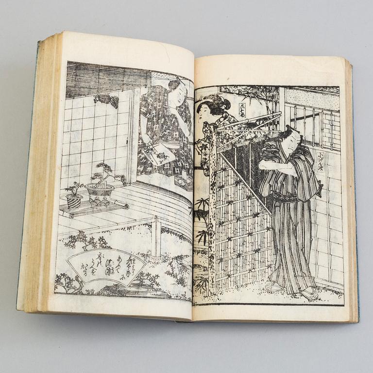 Six Japanese woodblock books with illustrations, 19th century.