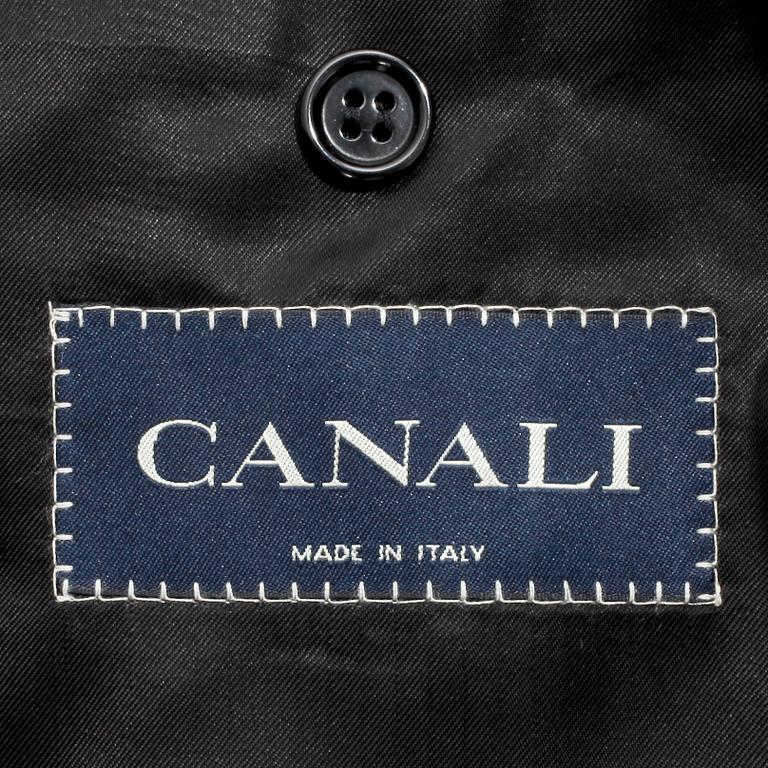 CANALI, a men's grey pinstriped wool suit consisting of jacket and pants, size 52.