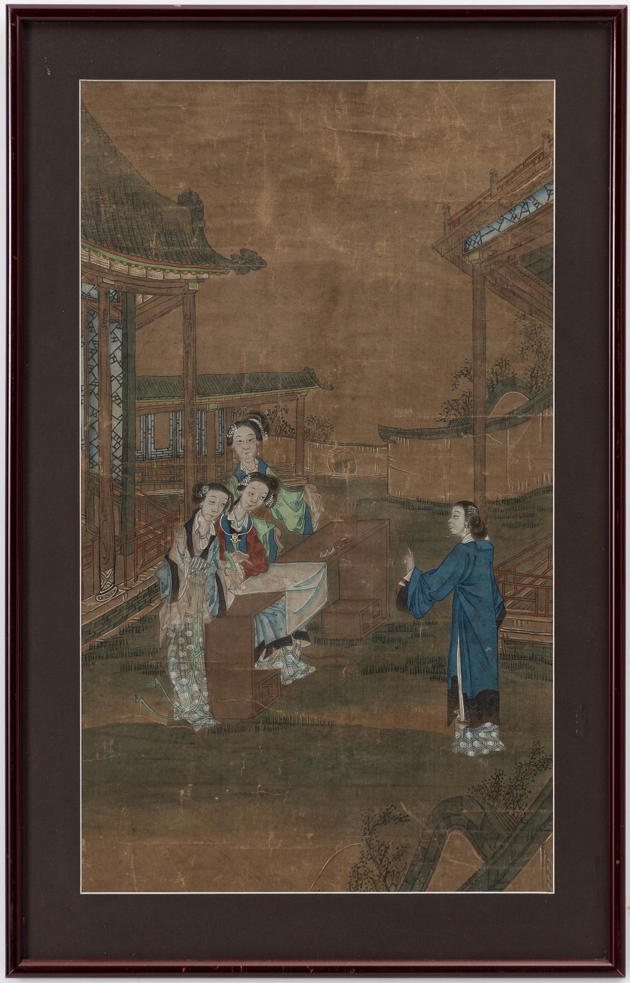 Oidentifierad konstnär, "Eleganta damer i palatsträdgård", sen Qingdynasti/1900-talets första del.