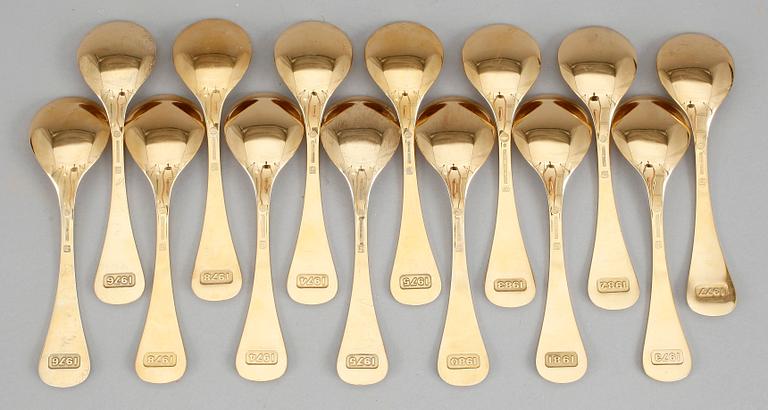 ÅRSSKEDAR, 14 st, förgyllt sterlingsilver, mellan år 1973-78 samt 1980-1983, Georg Jensen, vikt ca 644g.